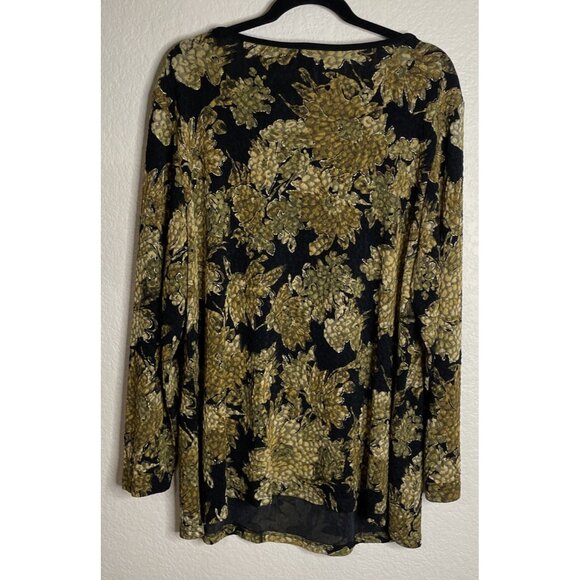 Sharon Anthony Womens 2X Black Gold Metallic Slinky Blouse Top Floral Romantic - Picture 2 of 7